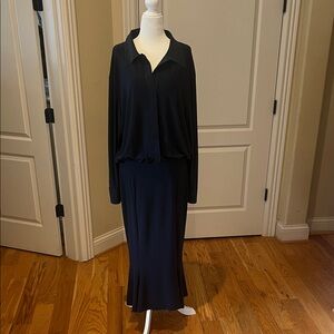 Norma Kamala Elegant Navy Long Sleeve Dress